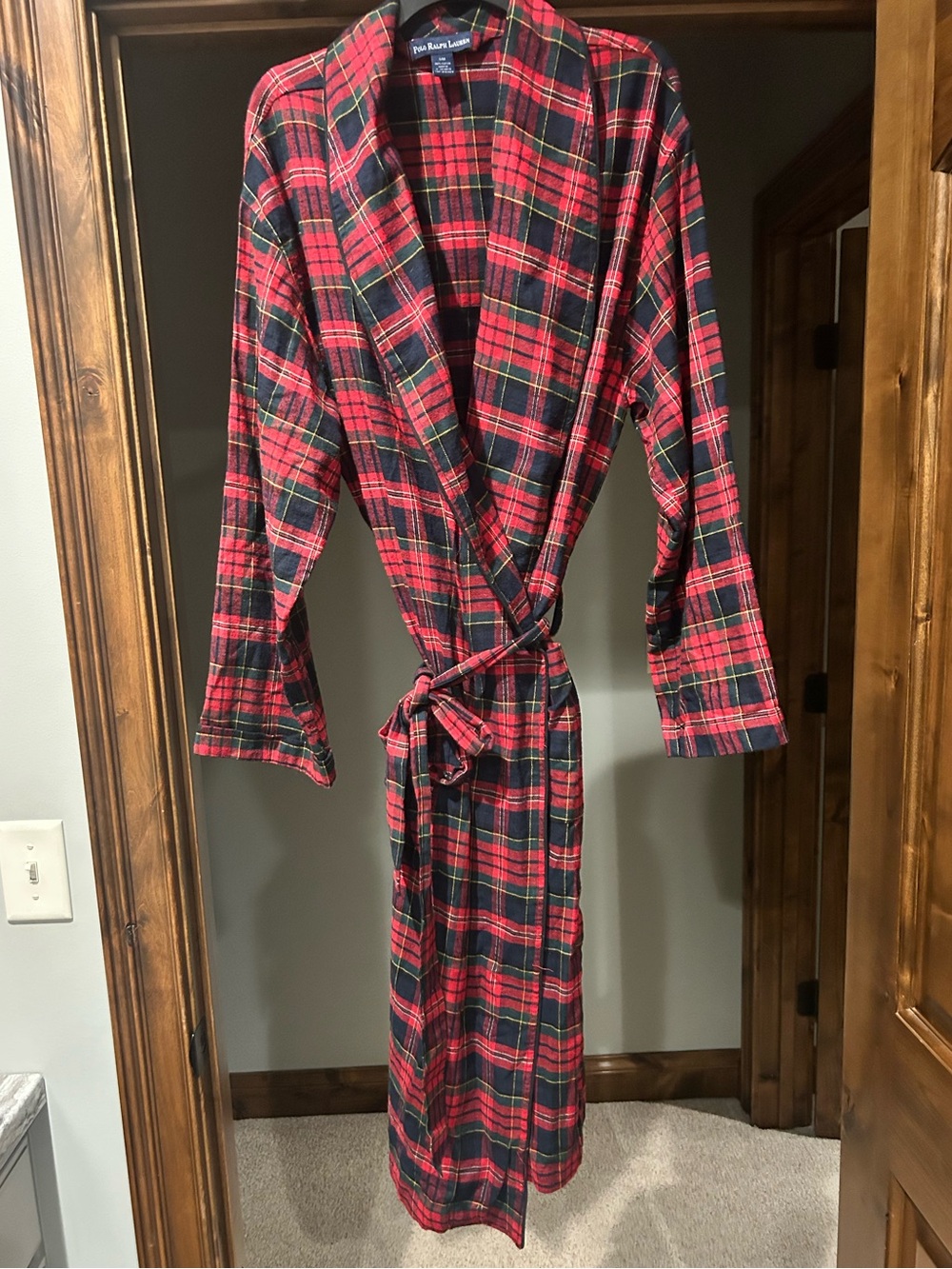 Polo by Ralph Lauren Red and Black Plaid Robe with Green Accents